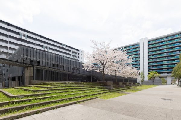 【5号棟前広場】桜が植えられている広場で様々なシーン撮影ができる