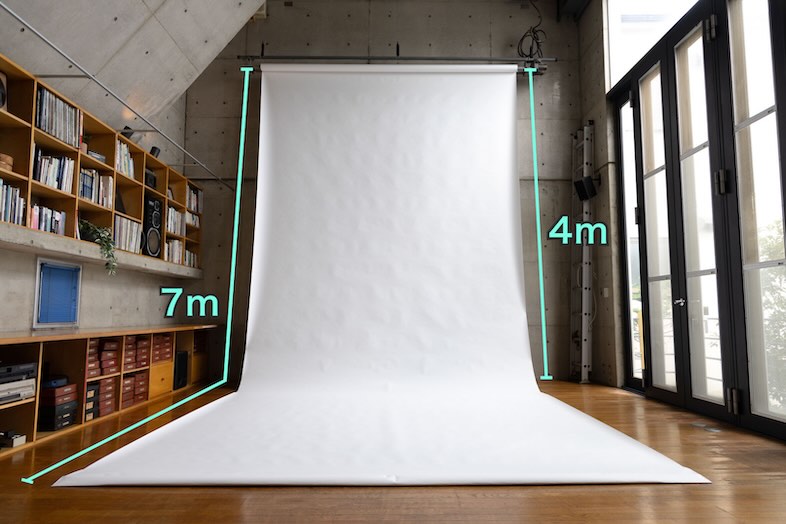 背景紙（オプション）は、白（3.5m）、ライトグリーン（2.7m）の2色のご用意有
