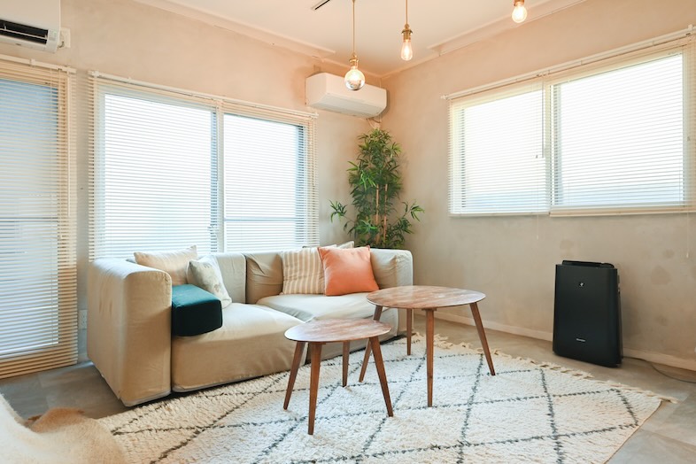 846apartment / 1F｜ソファスペースは、くつろいでいる風景や自然体の人物撮影、リビングシーンの撮影に最適