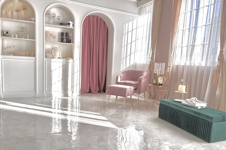 STUDIO ROLAN｜アーチ型の棚やレースカーテンのあるピンク壁など撮影背景が豊富