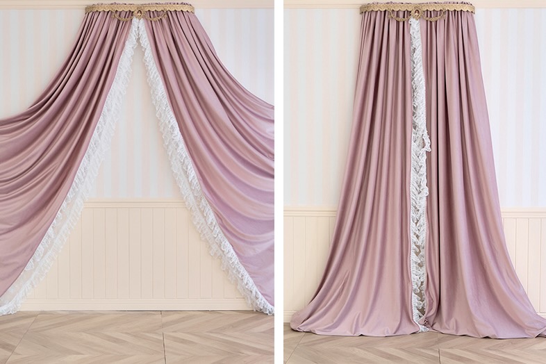 studio Blossom｜ピンクのカーテンを背景に撮影することも可能