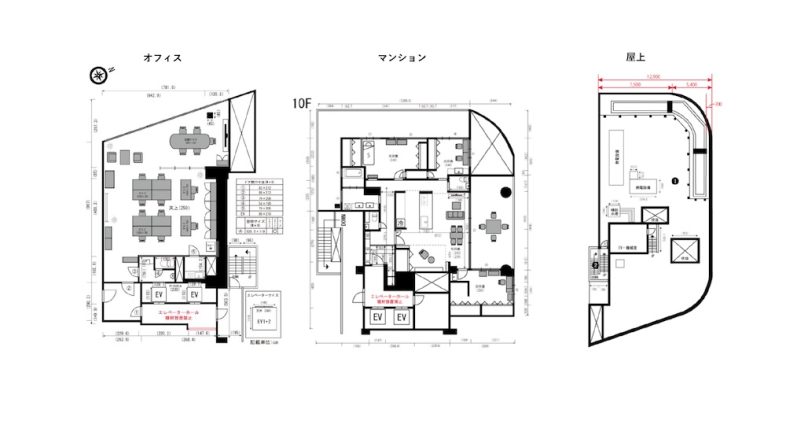 新宿2丁目マンション・オフィス・屋上スタジオ / 高商スタジオ｜平面図