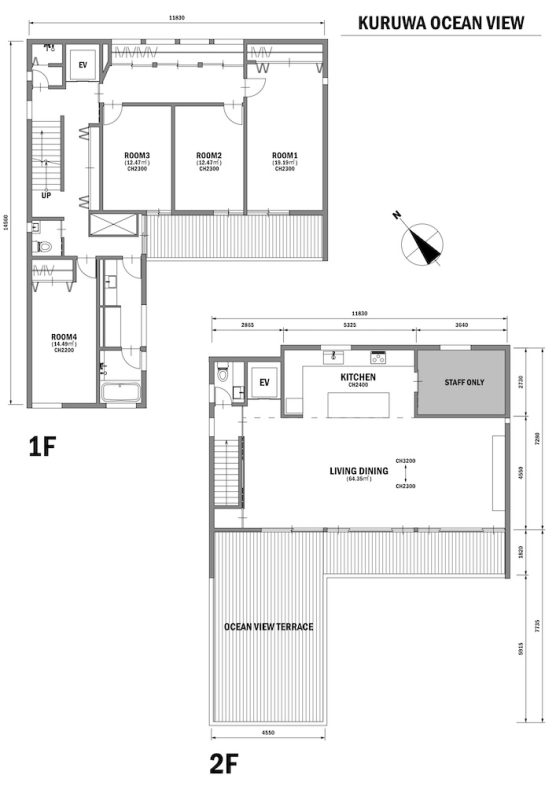 KURUWA OCEAN VIEW｜1,2F平面図