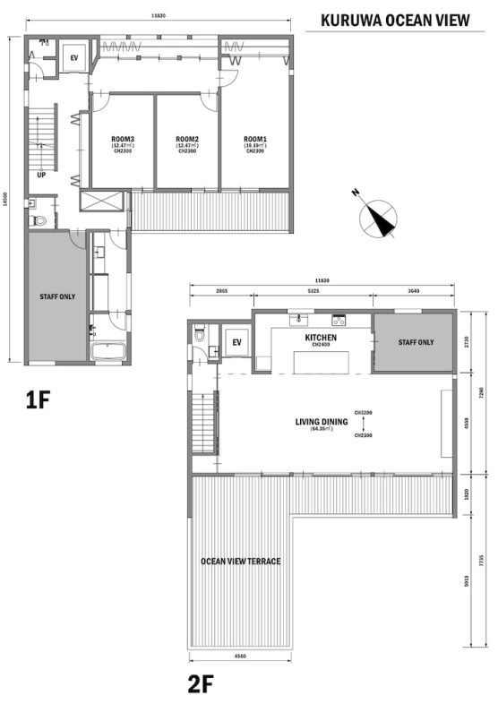 KURUWA OCEAN VIEW｜1,2F 平面図