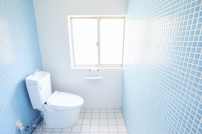 トンボハウススタジオ｜【トイレ】タイル床・タイル壁の爽やかで明るいトイレ