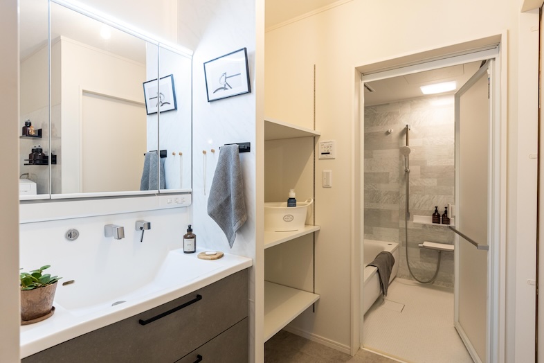 House studio MD｜洗面台と浴室を一緒に撮影できます ※洗面台右壁面はマグネット対応