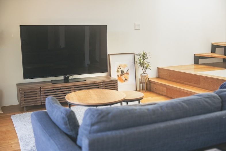 Villa Olive 板橋蓮根｜ソファとテレビまわりの落ち着いたリビングの構図