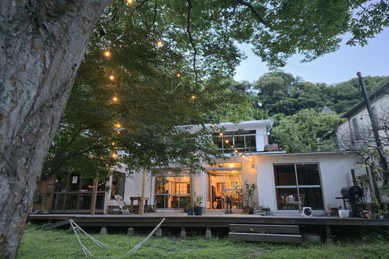 Art of Life 山の音｜大欅の幹と灯った建物